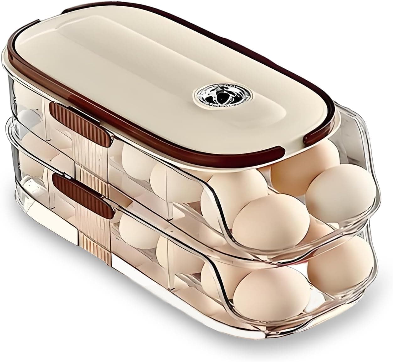 Egg Holder for Fridge with Lid and Handle,automatic Rolling Egg Dispenser for Refrigerator,Stackable egg organizer for refrigerator, Countertop, Kitchen & Outdoor Use or Pantry Storage,Timed Freshness