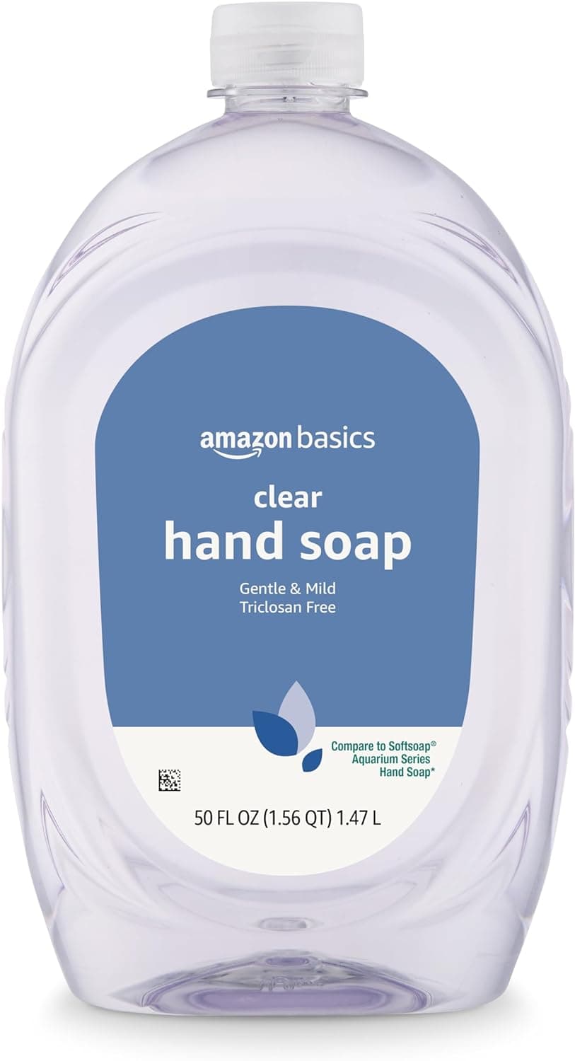 Amazon Basics Gentle & Mild Clear Liquid Hand Soap Refill, Triclosan-Free, Dermatologist-Tested, pH Balanced, Cruelty-Free, 50 Fluid Ounces, 1-Pack (Previously Solimo)